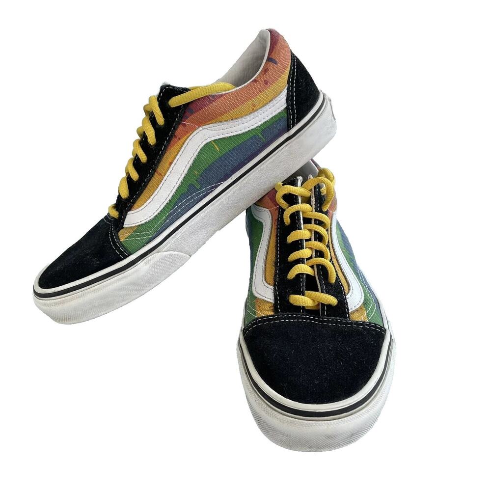 Vans RAINBOW DRIP Sneakers M 5.5 W 7 Black Suede Old Skool OFF THE WALL Skater - Picture 2 of 11